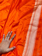 Fanta Orange 100% Pure Banaras Katan Silk Handloom Handwoven Pattu Saree