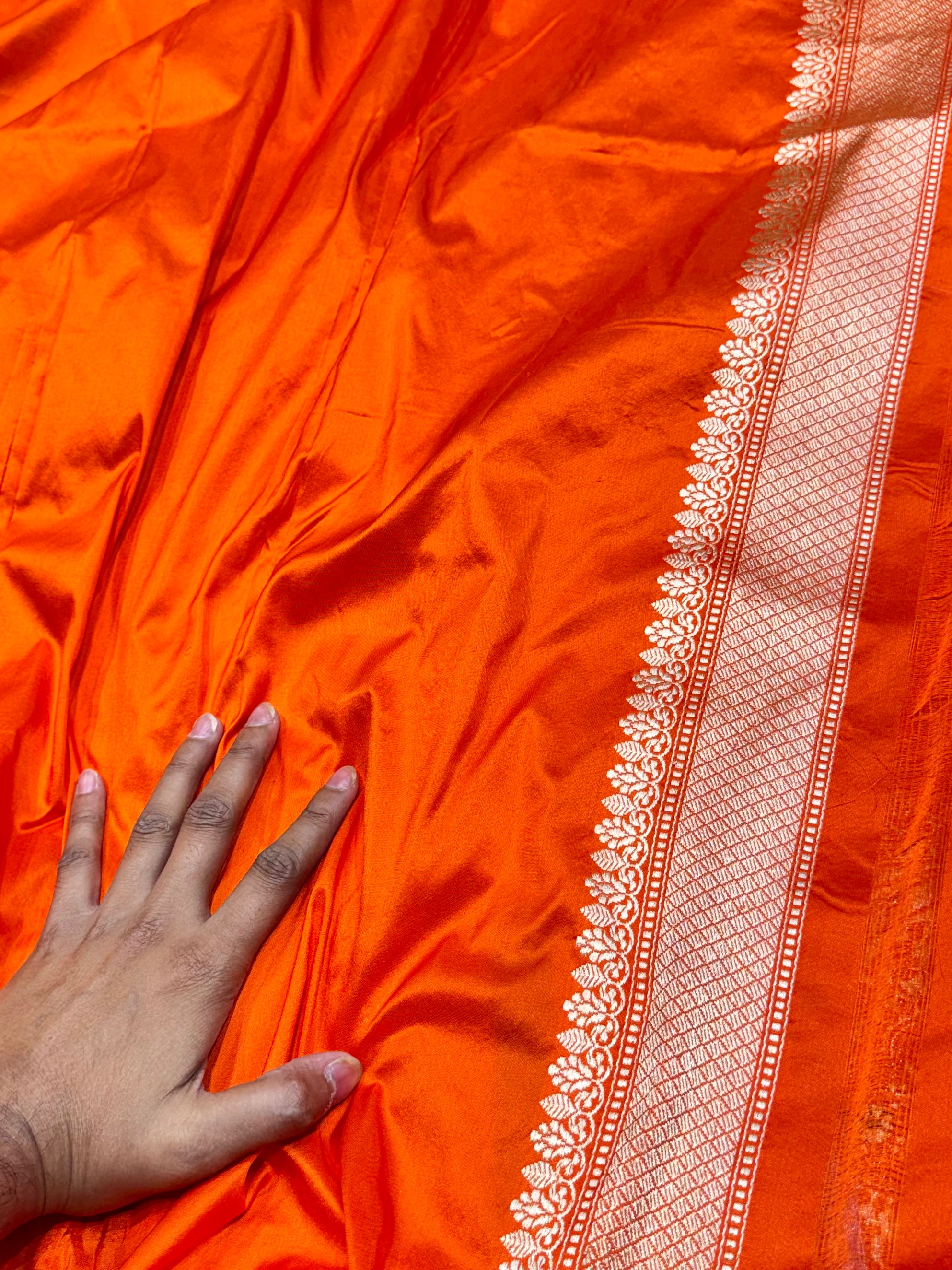 Fanta Orange 100% Pure Banaras Katan Silk Handloom Handwoven Pattu Saree