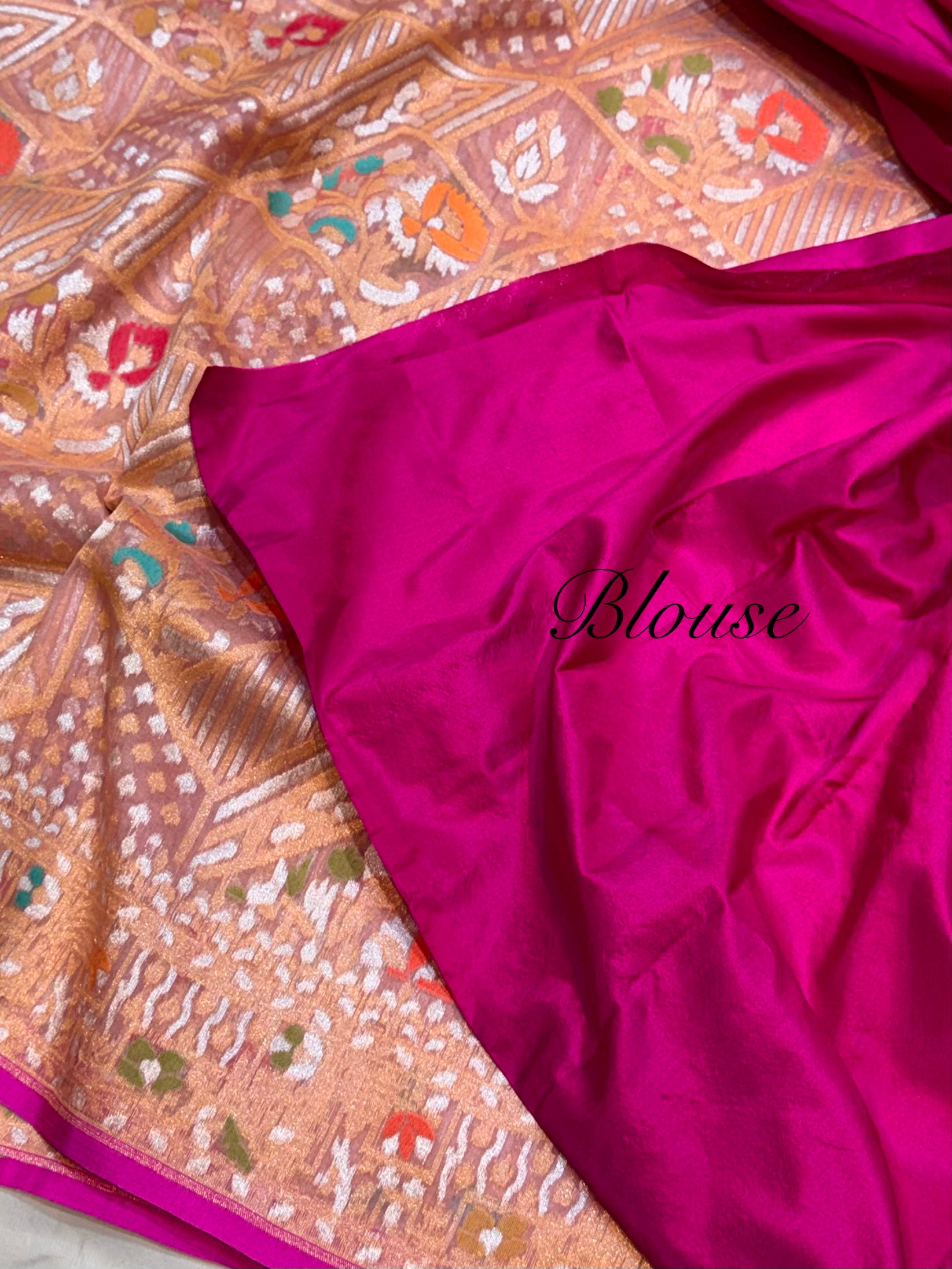 Prebook | Muted Peach Pure Ektara Banarasi Kora Jamdani Saree