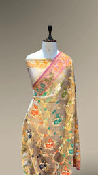 Diamond Golden Pure Ektara Banarasi Tissue Jamdani Saree
