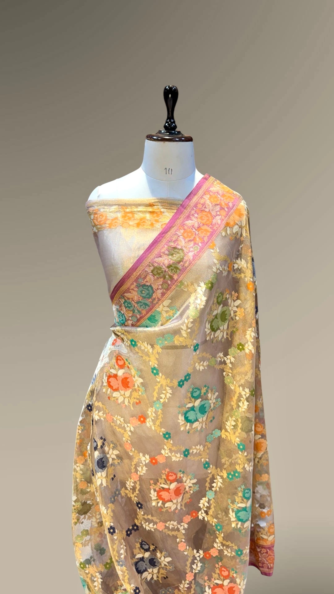 Diamond Golden Pure Ektara Banarasi Tissue Jamdani Saree