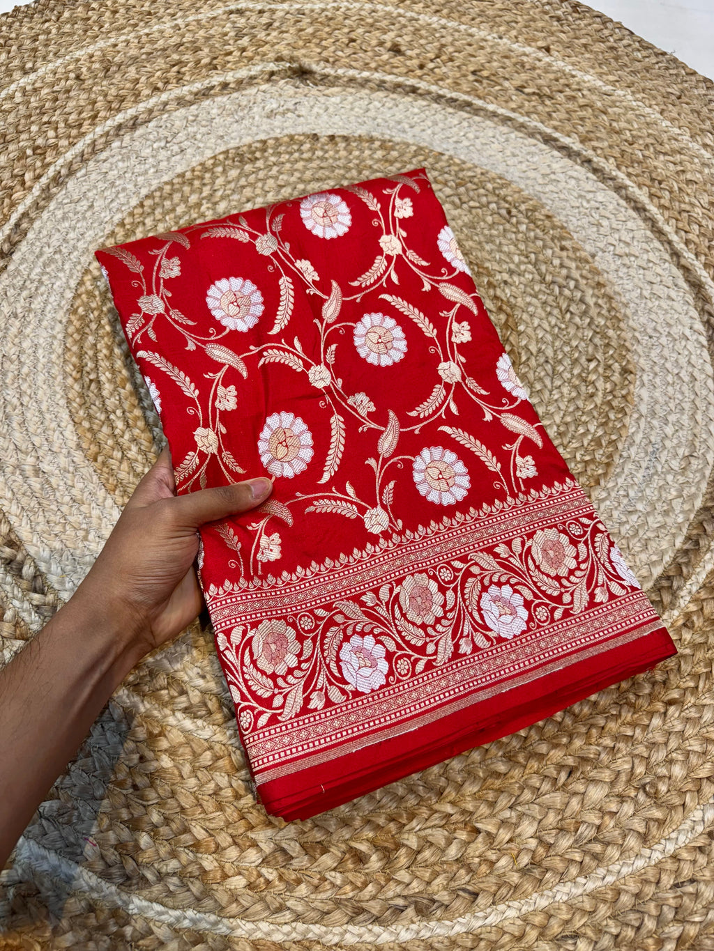 Red 100% Pure Banarasi Katan Silk Meenakari Saree