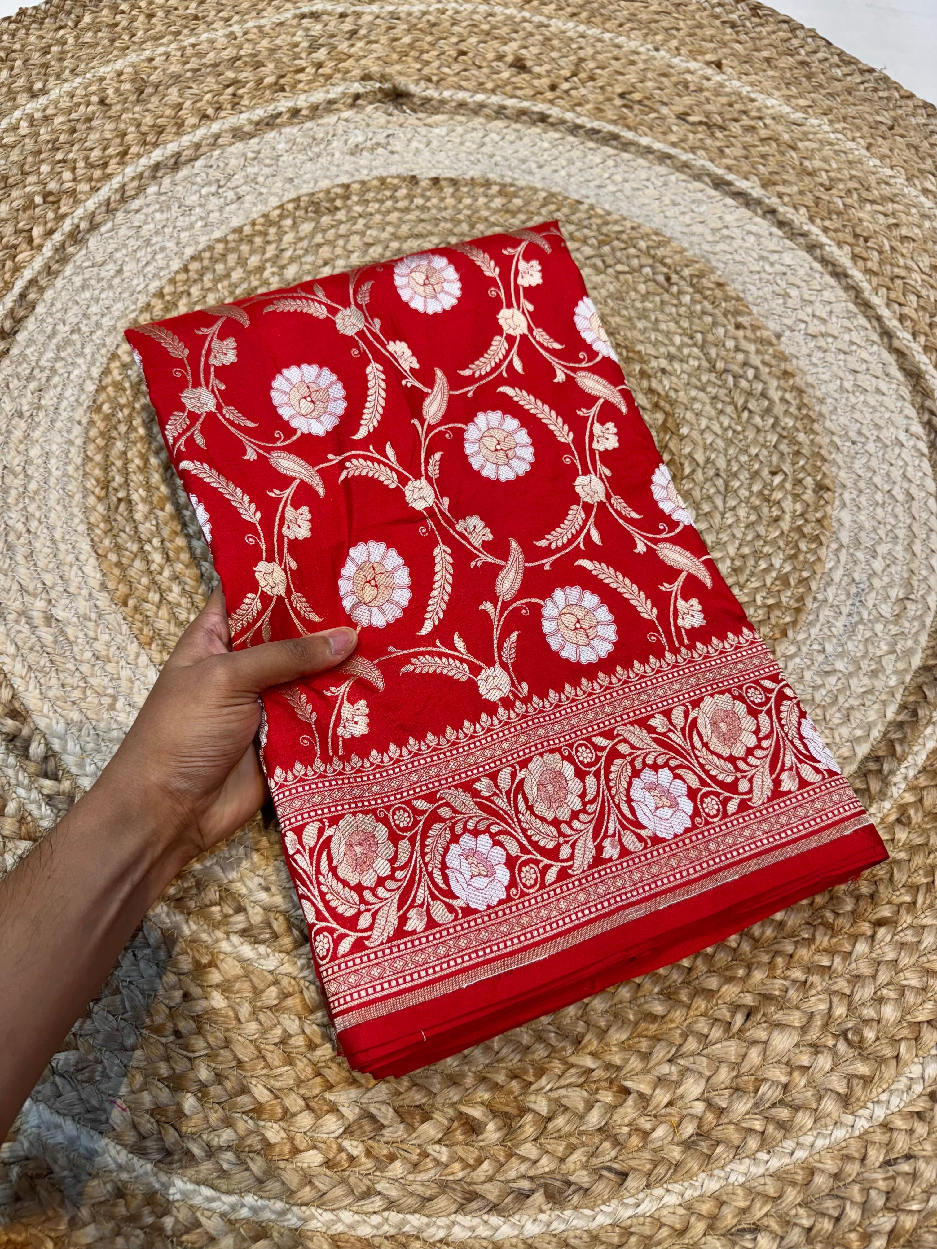 Red 100% Pure Banarasi Katan Silk Meenakari Saree