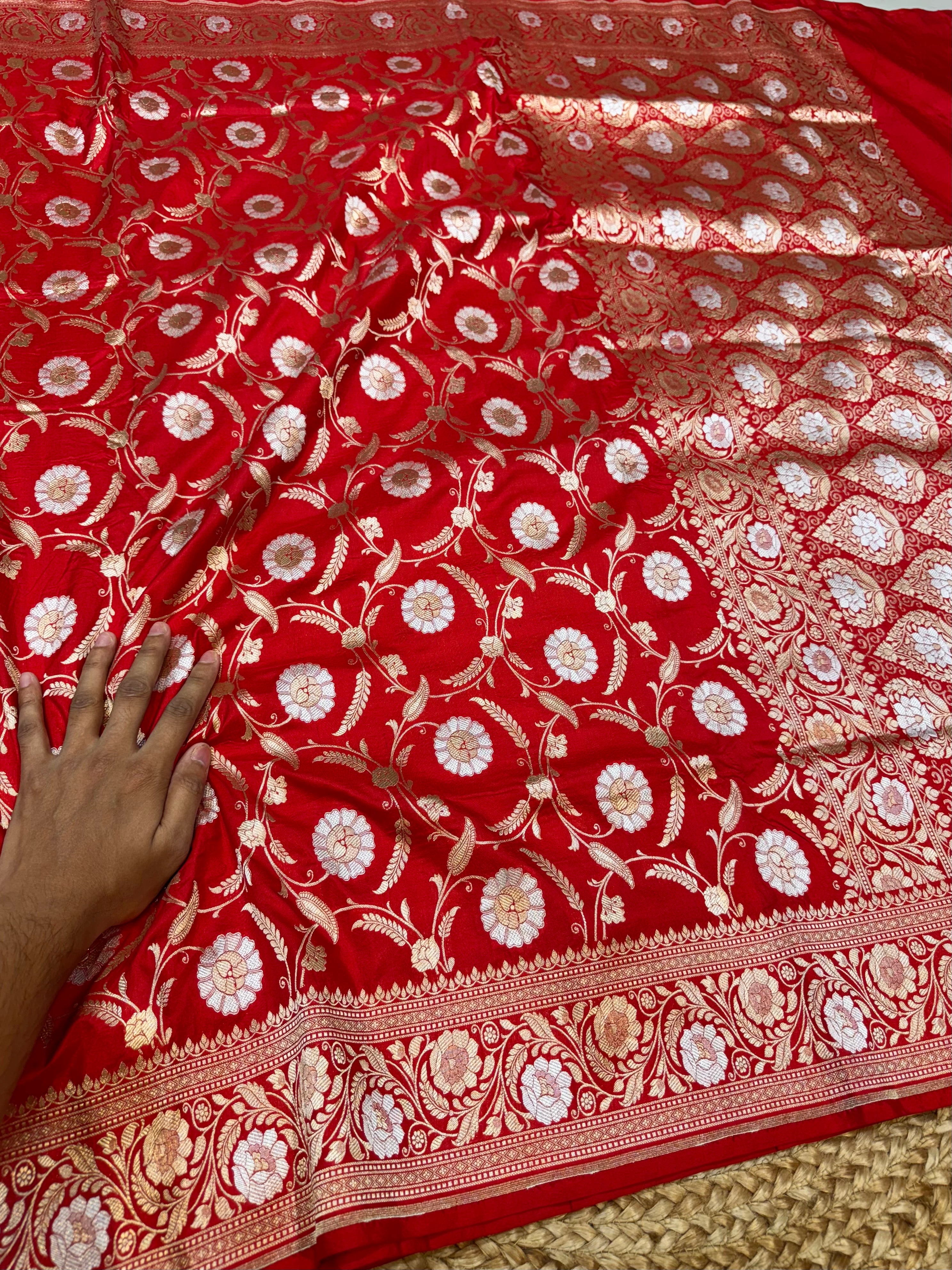 Red 100% Pure Banarasi Katan Silk Meenakari Saree