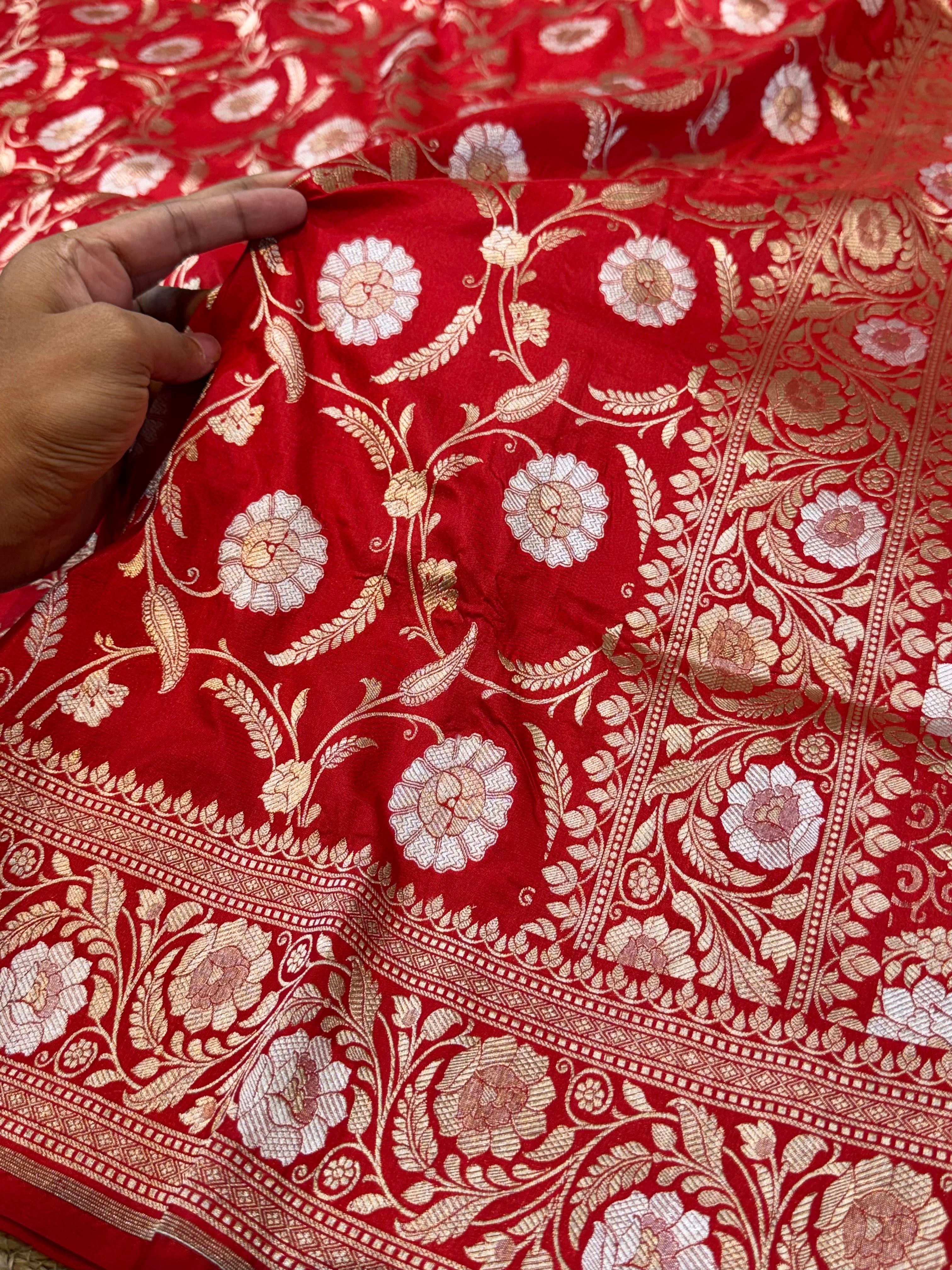 Red 100% Pure Banarasi Katan Silk Meenakari Saree