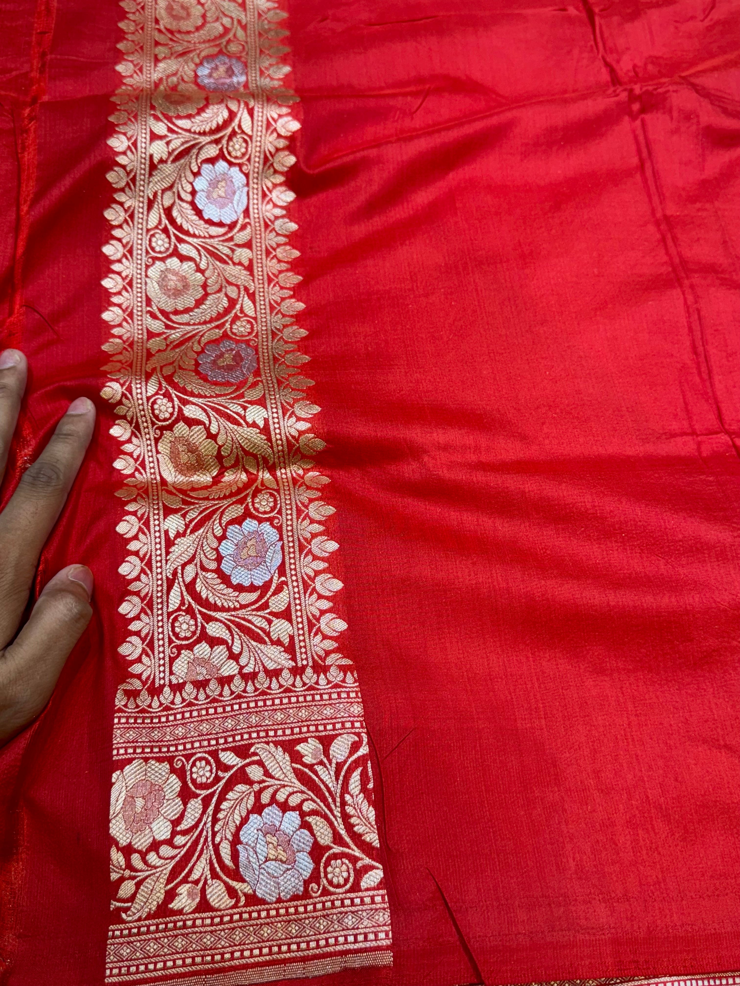 Red 100% Pure Banarasi Katan Silk Meenakari Saree