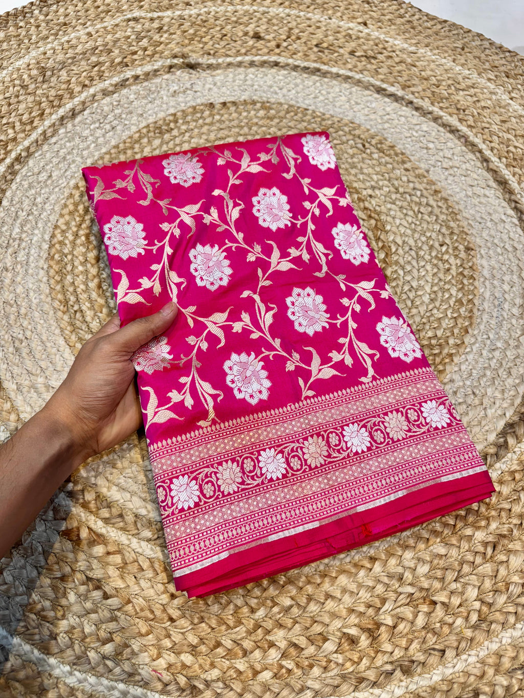 Rani Pink 100% Pure Banarasi Katan Silk Meenakari Saree