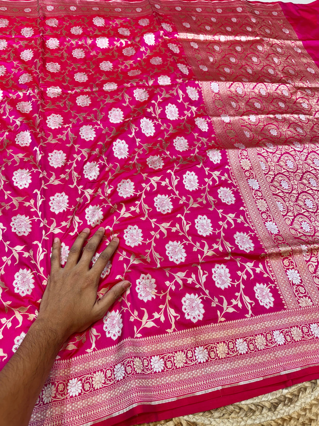 Rani Pink 100% Pure Banarasi Katan Silk Meenakari Saree