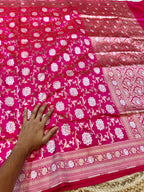 Rani Pink 100% Pure Banarasi Katan Silk Meenakari Saree
