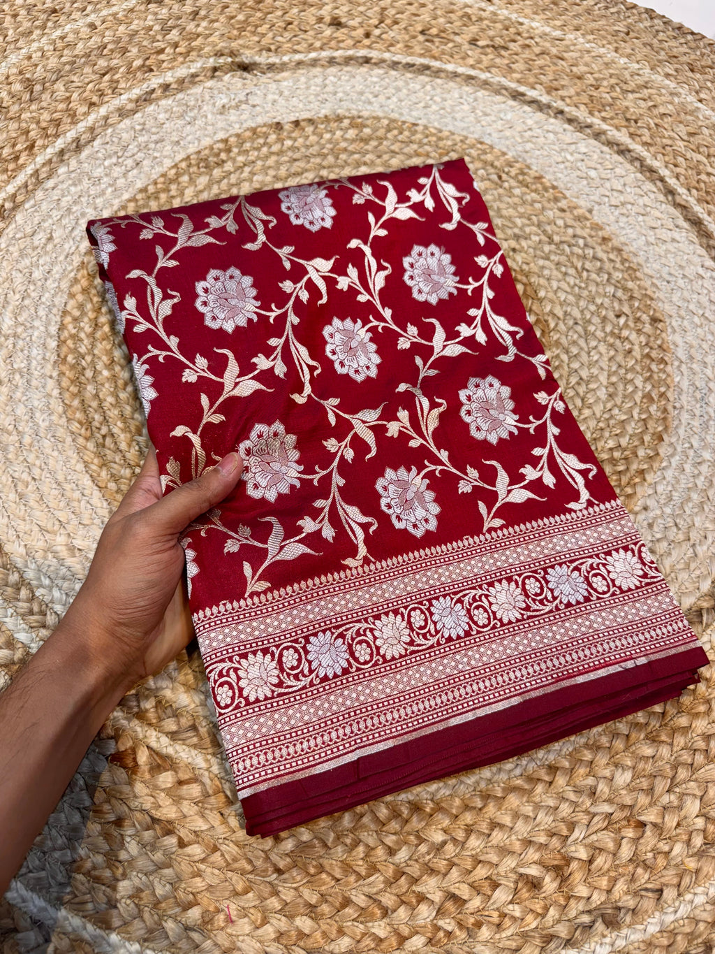 Maroon 100% Pure Banarasi Katan Silk Meenakari Saree