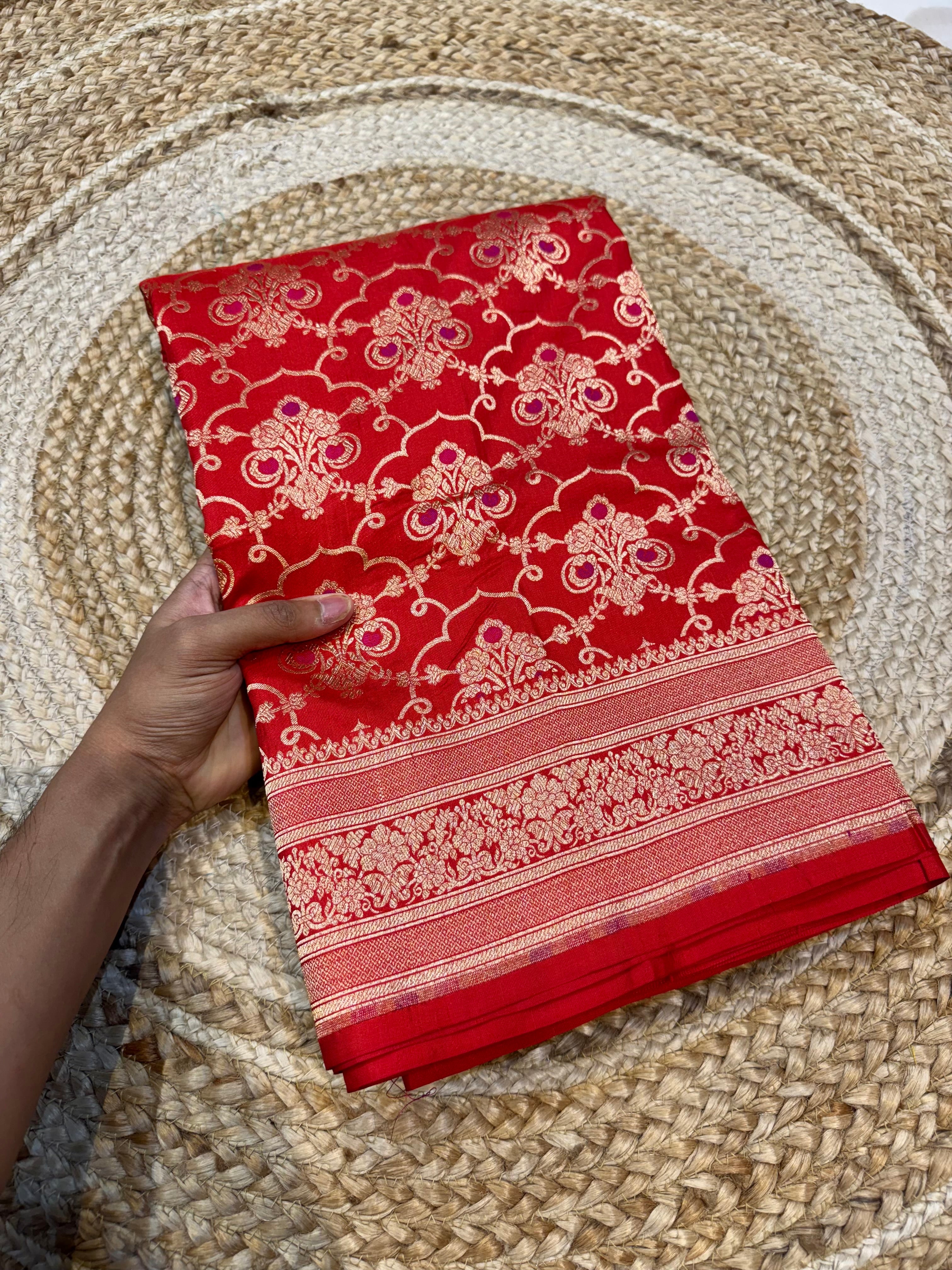 Red 100% Pure Banarasi Katan Silk Meenakari Saree