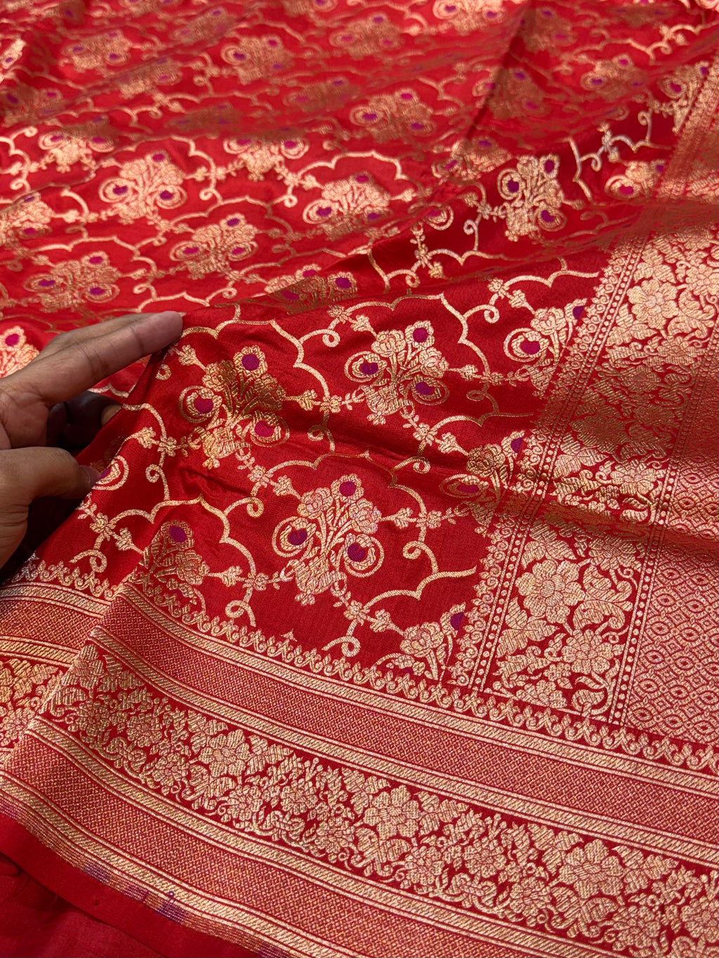 Red 100% Pure Banarasi Katan Silk Meenakari Saree