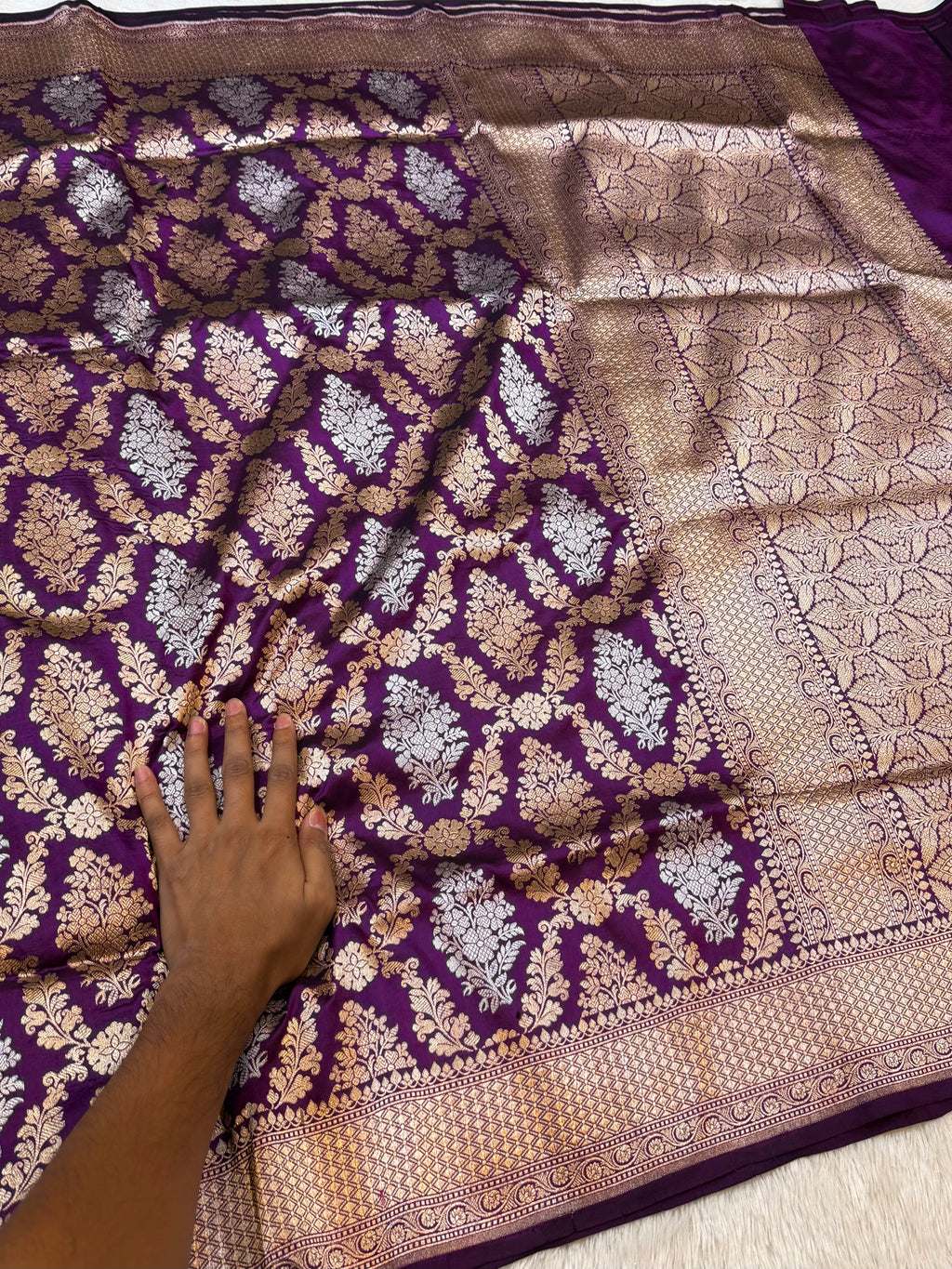 Wine Purple Pure Banarasi Katan Silk Meenakari Saree