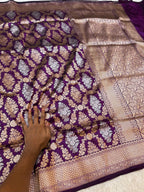 Wine Purple Pure Banarasi Katan Silk Meenakari Saree