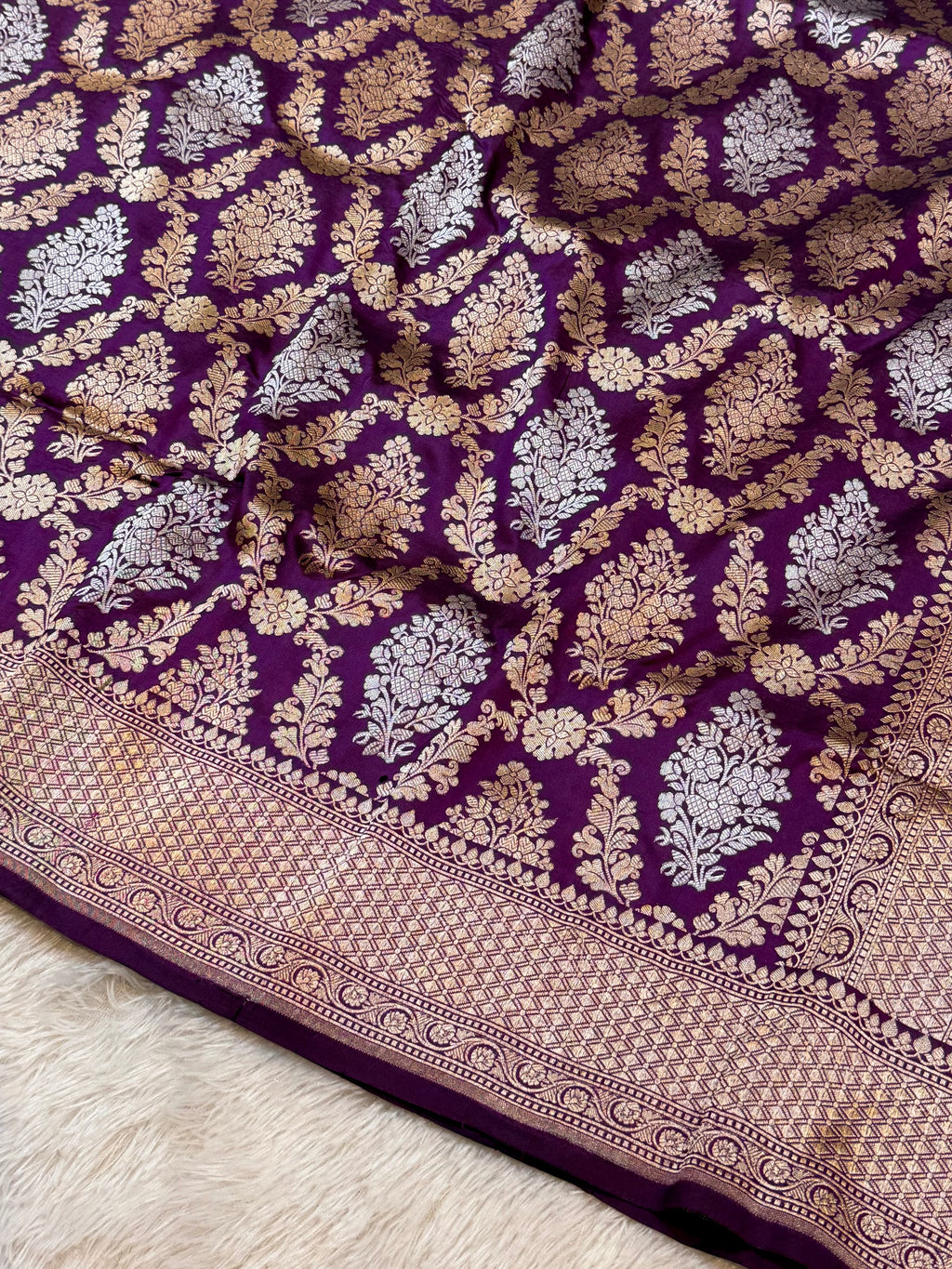 Wine Purple Pure Banarasi Katan Silk Meenakari Saree
