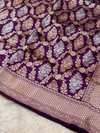 Wine Purple Pure Banarasi Katan Silk Meenakari Saree