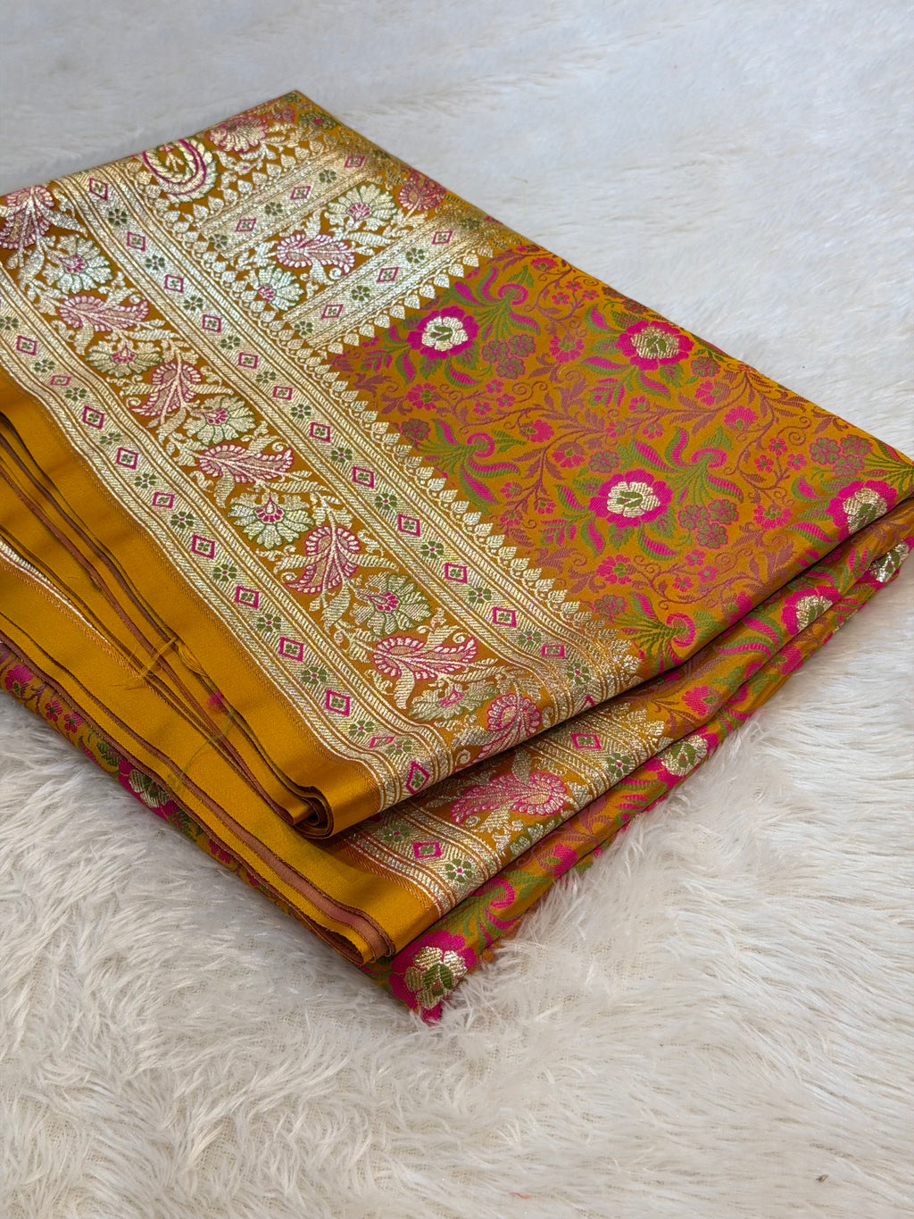 Gold Yellow Banarasi Soft Mashru Silk Partywear Saree