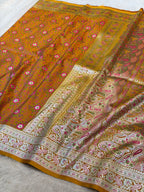 Gold Yellow Banarasi Soft Mashru Silk Partywear Saree