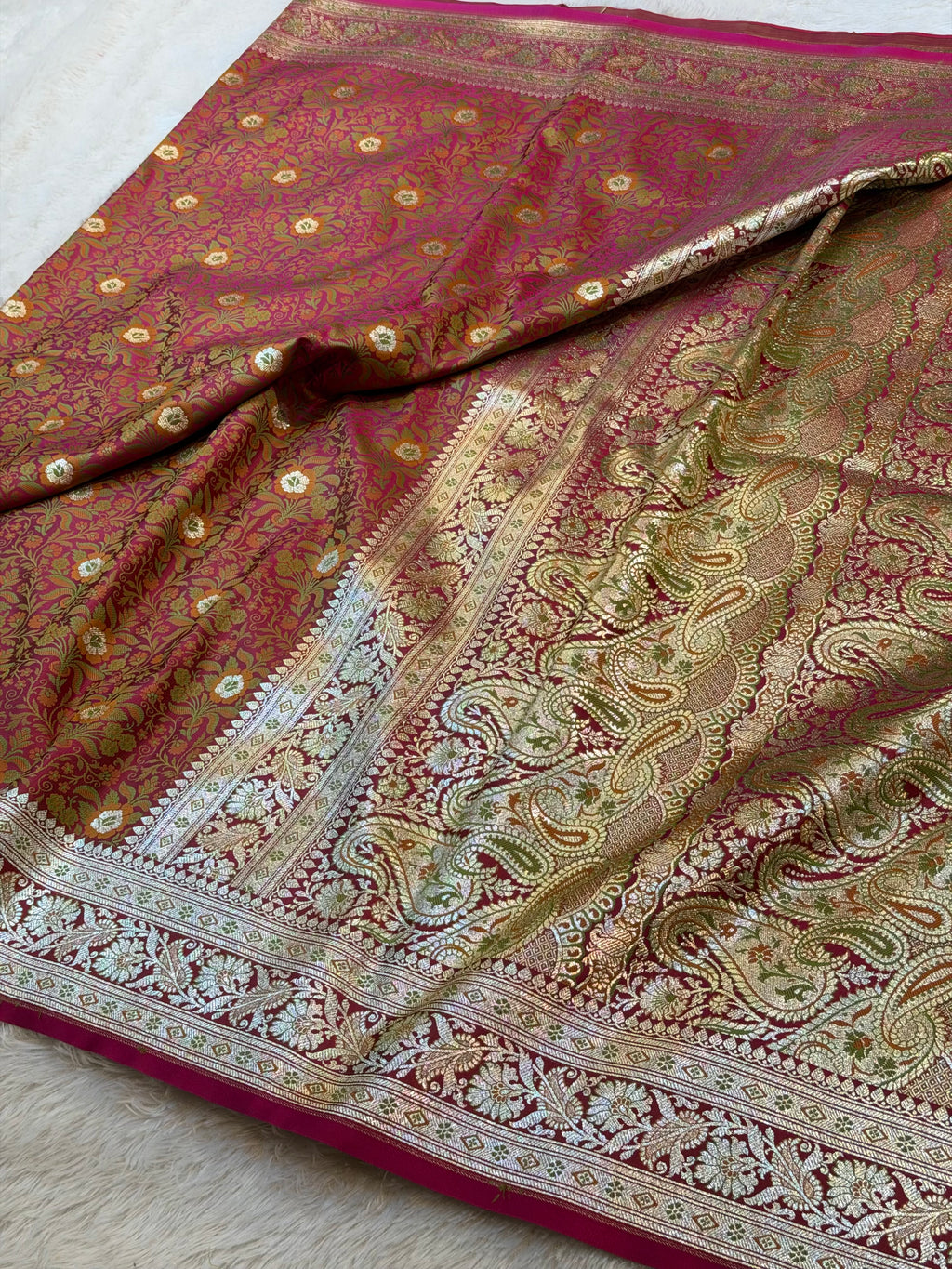 Magenta Pink Banarasi Soft Mashru Silk Partywear Saree