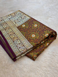 Wine Banarasi Soft Mashru Silk Partywear Saree