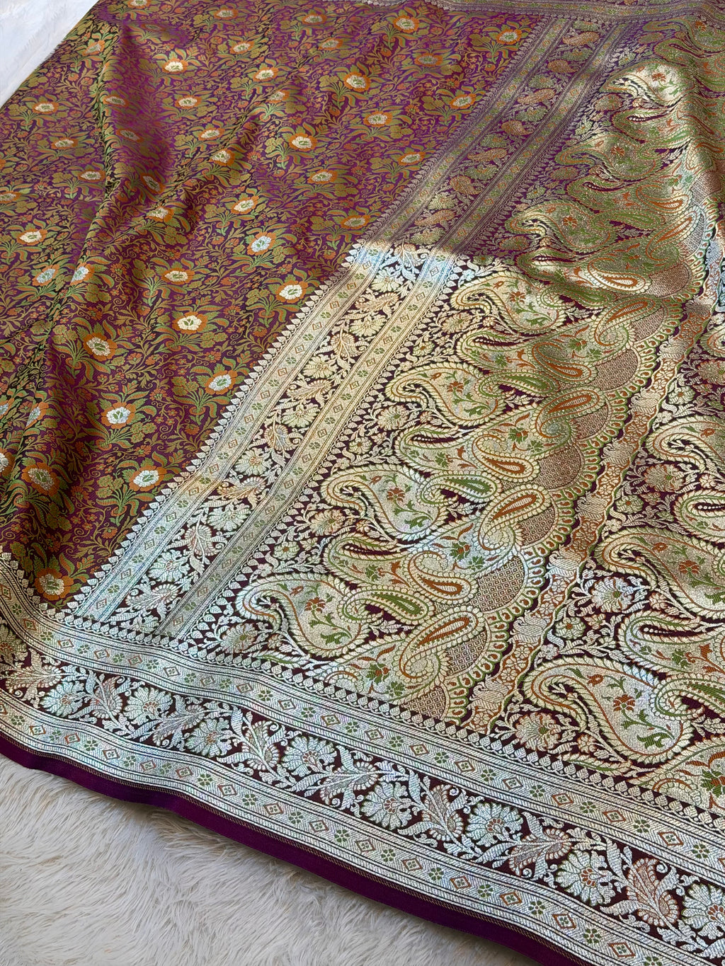 Wine Banarasi Soft Mashru Silk Partywear Saree