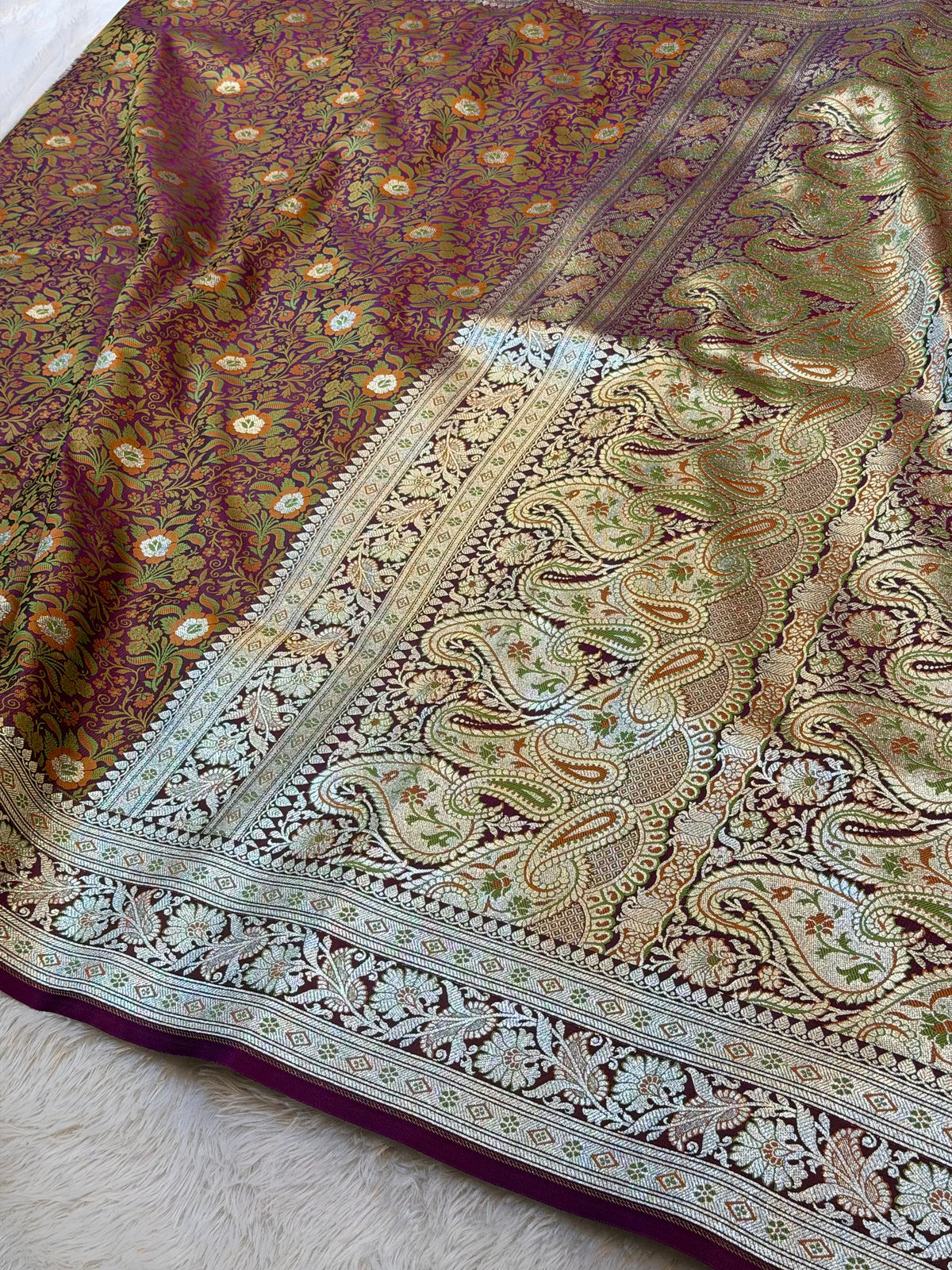 Wine Banarasi Soft Mashru Silk Partywear Saree