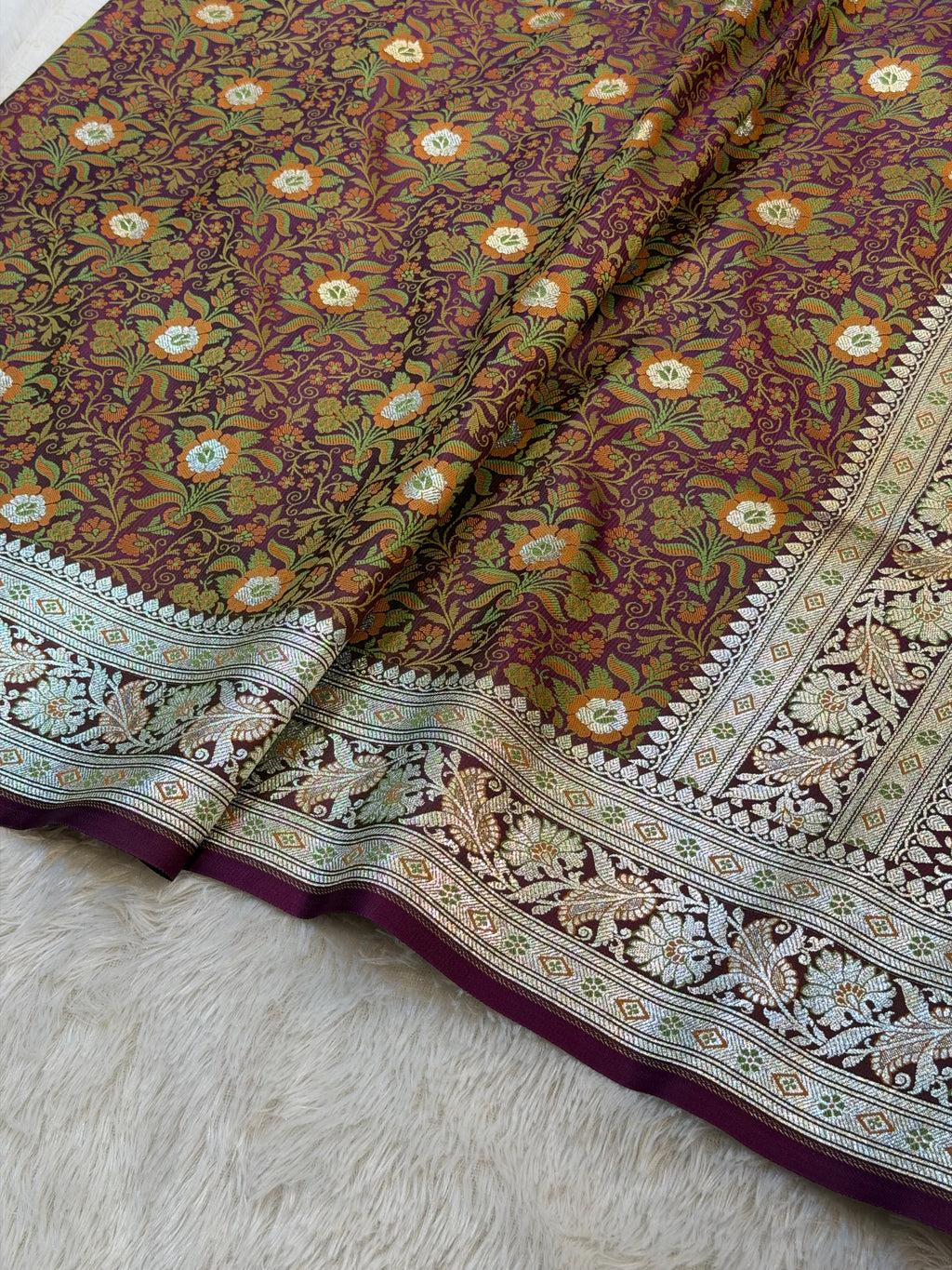 Wine Banarasi Soft Mashru Silk Partywear Saree