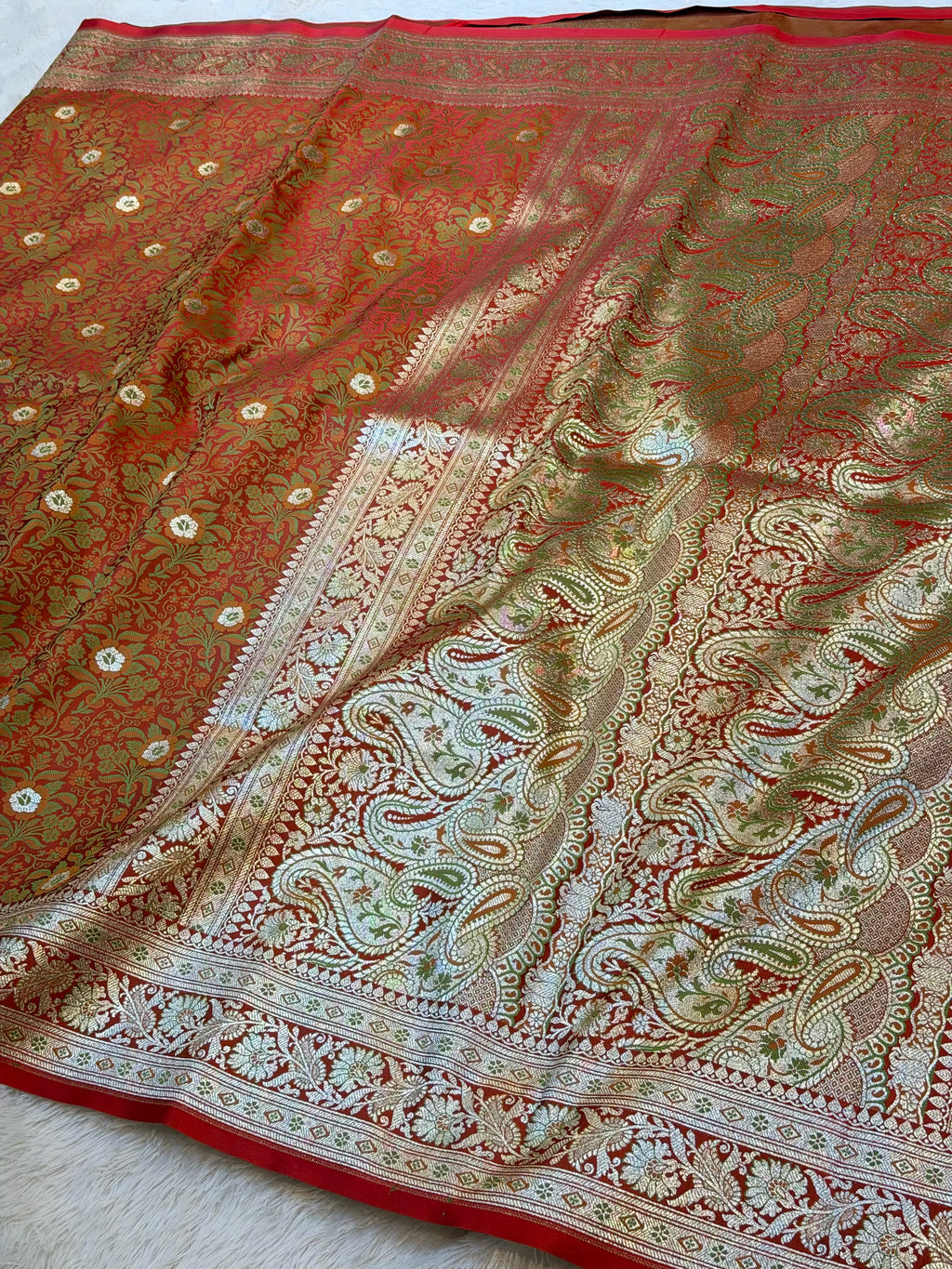 Red Banarasi Soft Mashru Silk Partywear Saree