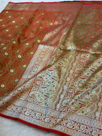 Red Banarasi Soft Mashru Silk Partywear Saree