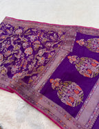 Purple Pure Handloom Ektara Banarasi Kora Jamdani Saree