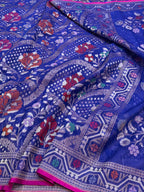 Royal Blue Pure Handloom Banarasi Ektara Kora Jamdani Saree
