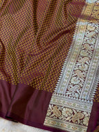 Wine Banarasi Soft Mashru Silk Partywear Saree