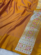 Gold Yellow Banarasi Soft Mashru Silk Partywear Saree