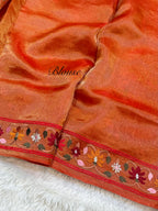 Diamond Red Pure Handloom Double Tissue Jamdani Embroidery work Partywear Banarasi Saree