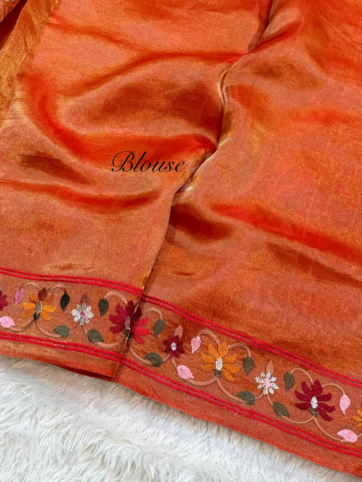 Diamond Red Pure Handloom Double Tissue Jamdani Embroidery work Partywear Banarasi Saree