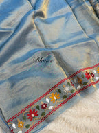 Diamond Blue Pure Handloom Double Tissue Jamdani Embroidery work Partywear Banarasi Saree