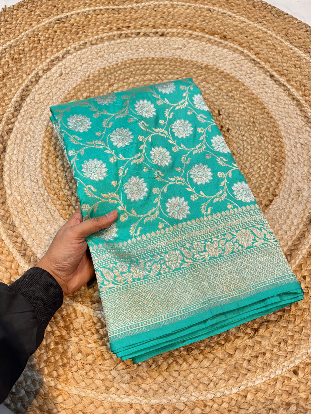 Cyan 100% Pure Banarasi Katan Silk Meenakari Saree