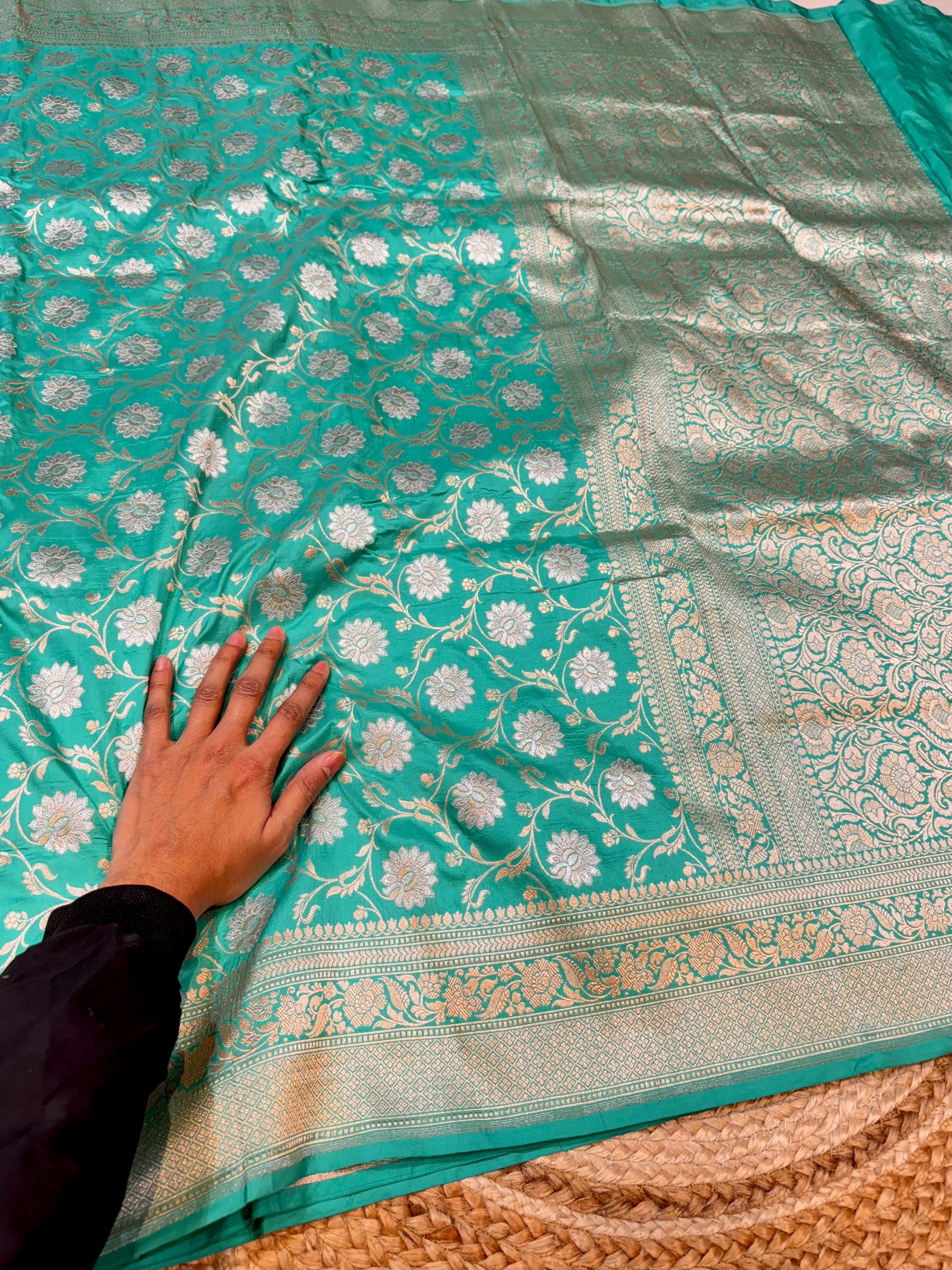 Cyan 100% Pure Banarasi Katan Silk Meenakari Saree