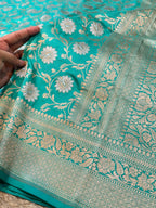 Cyan 100% Pure Banarasi Katan Silk Meenakari Saree