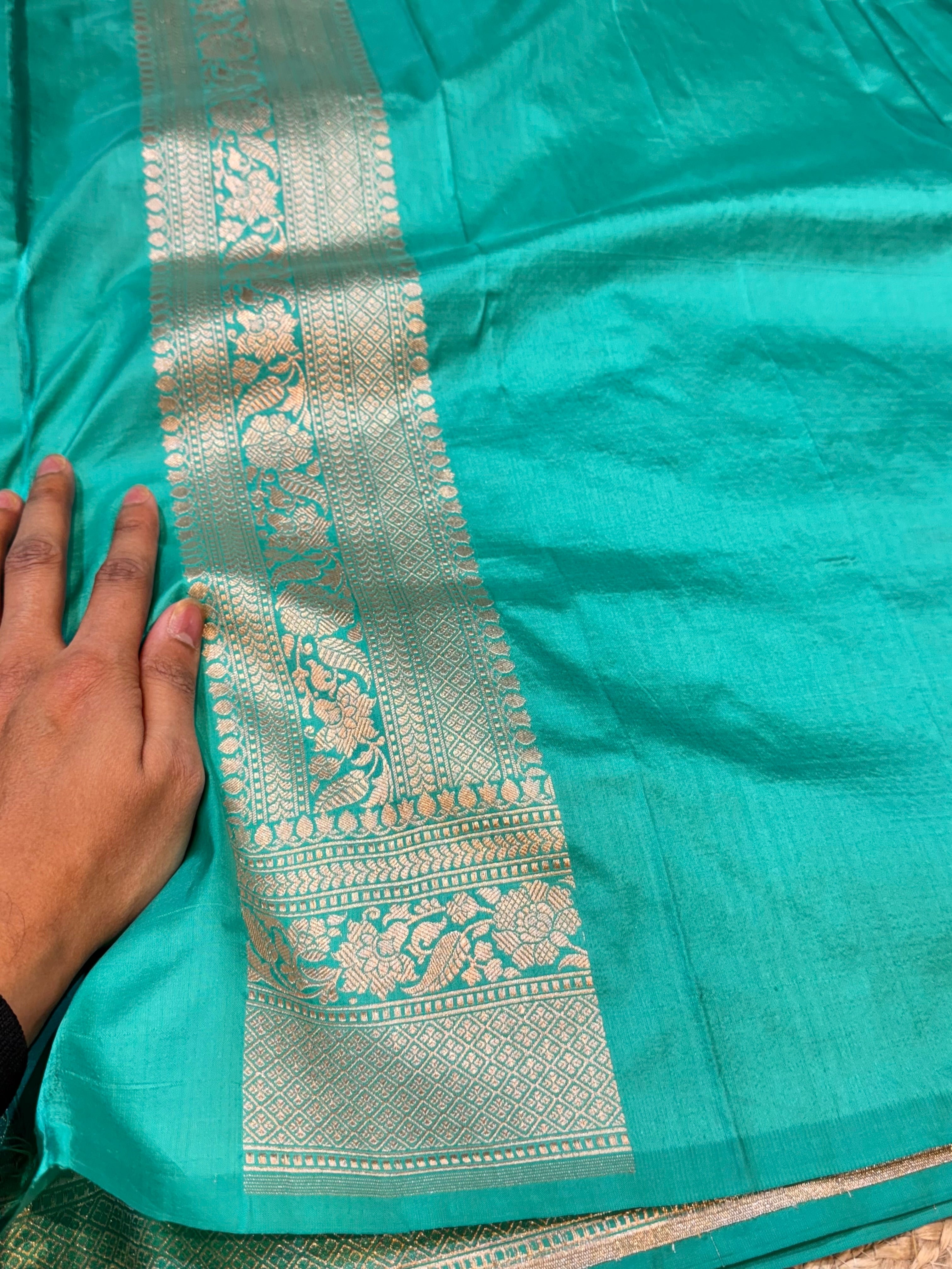 Cyan 100% Pure Banarasi Katan Silk Meenakari Saree