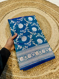 Dual shade Peacock Blue 100% Pure Banarasi Katan Silk Meenakari Saree