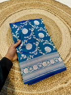 Dual shade Peacock Blue 100% Pure Banarasi Katan Silk Meenakari Saree