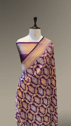 Wine Purple Pure Banarasi Katan Silk Meenakari Saree