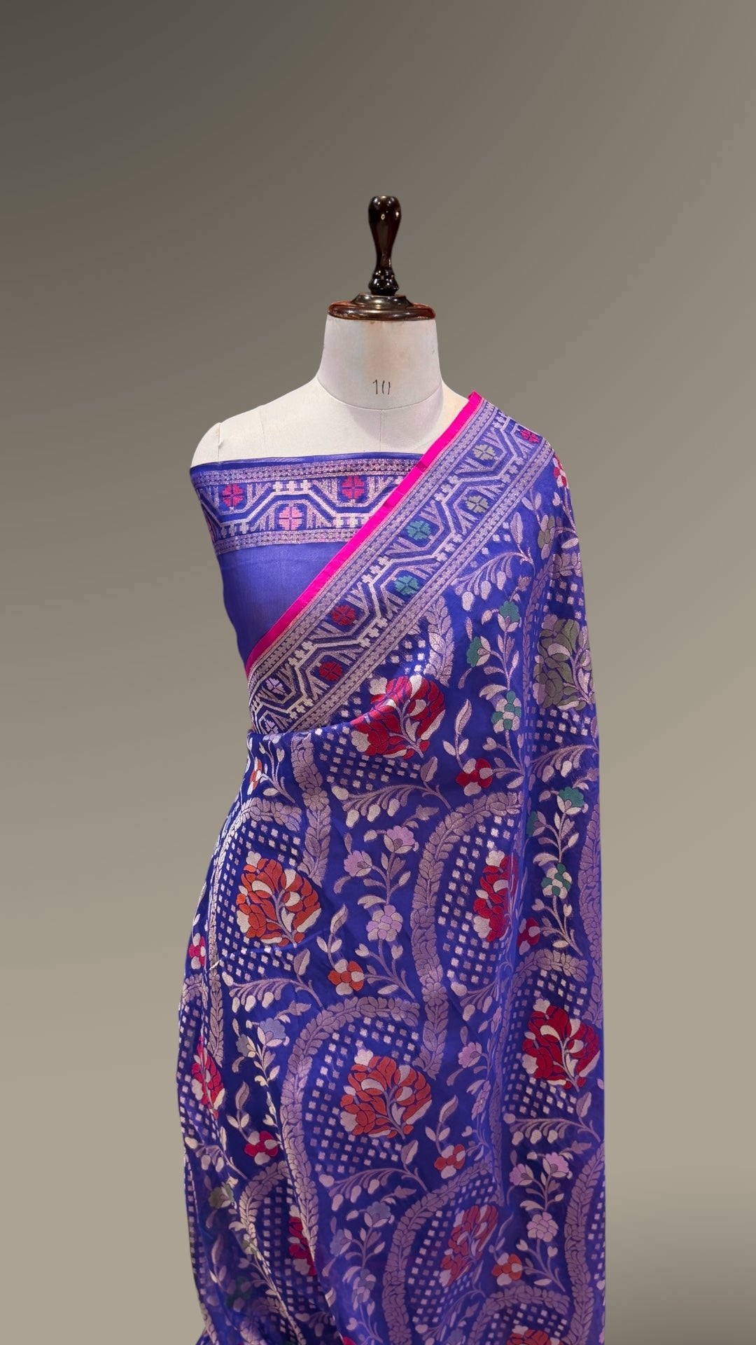Royal Blue Pure Handloom Banarasi Ektara Kora Jamdani Saree