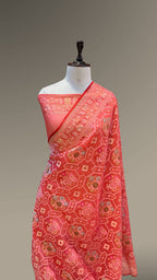 Pastel Peach Pure Handloom Banarasi Ektara Kora Jamdani Saree