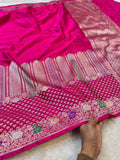 Rani Pink Banarasi Soft Meenakari Mashru Silk Partywear Saree