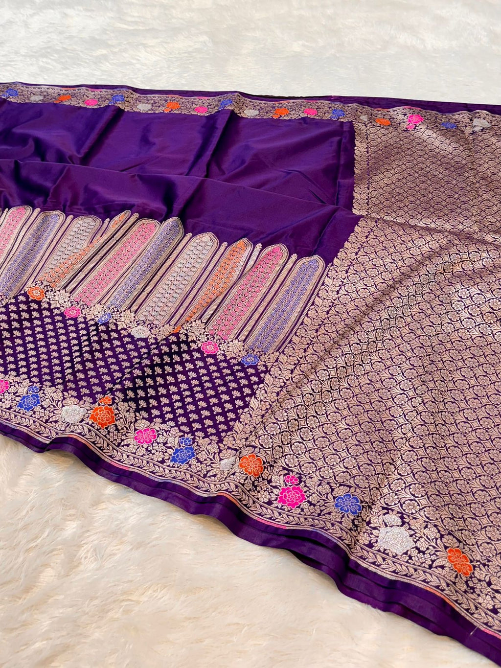 Purple Banarasi Soft Meenakari Mashru Silk Partywear Saree