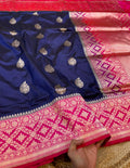 Dark Blue 100% Pure Banaras Katan Silk Handloom Handwoven Pattu Saree