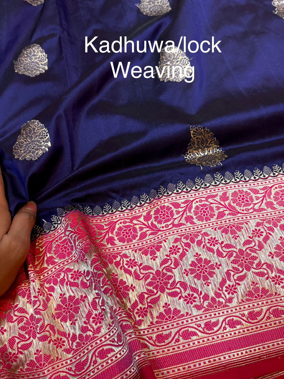 Dark Blue 100% Pure Banaras Katan Silk Handloom Handwoven Pattu Saree