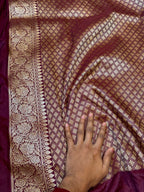 Wine Pure Banaras Katan Silk Handloom Handwoven Rangkaat Saree